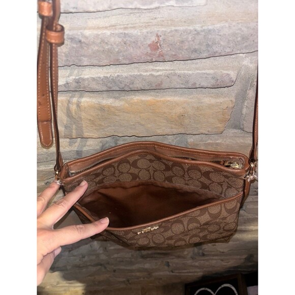Coach F58297 Signature Zip File Crossbody Bag Purse Brown - Picture 4 of 12